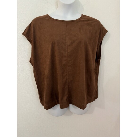Coldwater Creek Top Size 1X Stretch Round Neck Microsuede Fall Office Layering - Picture 1 of 6